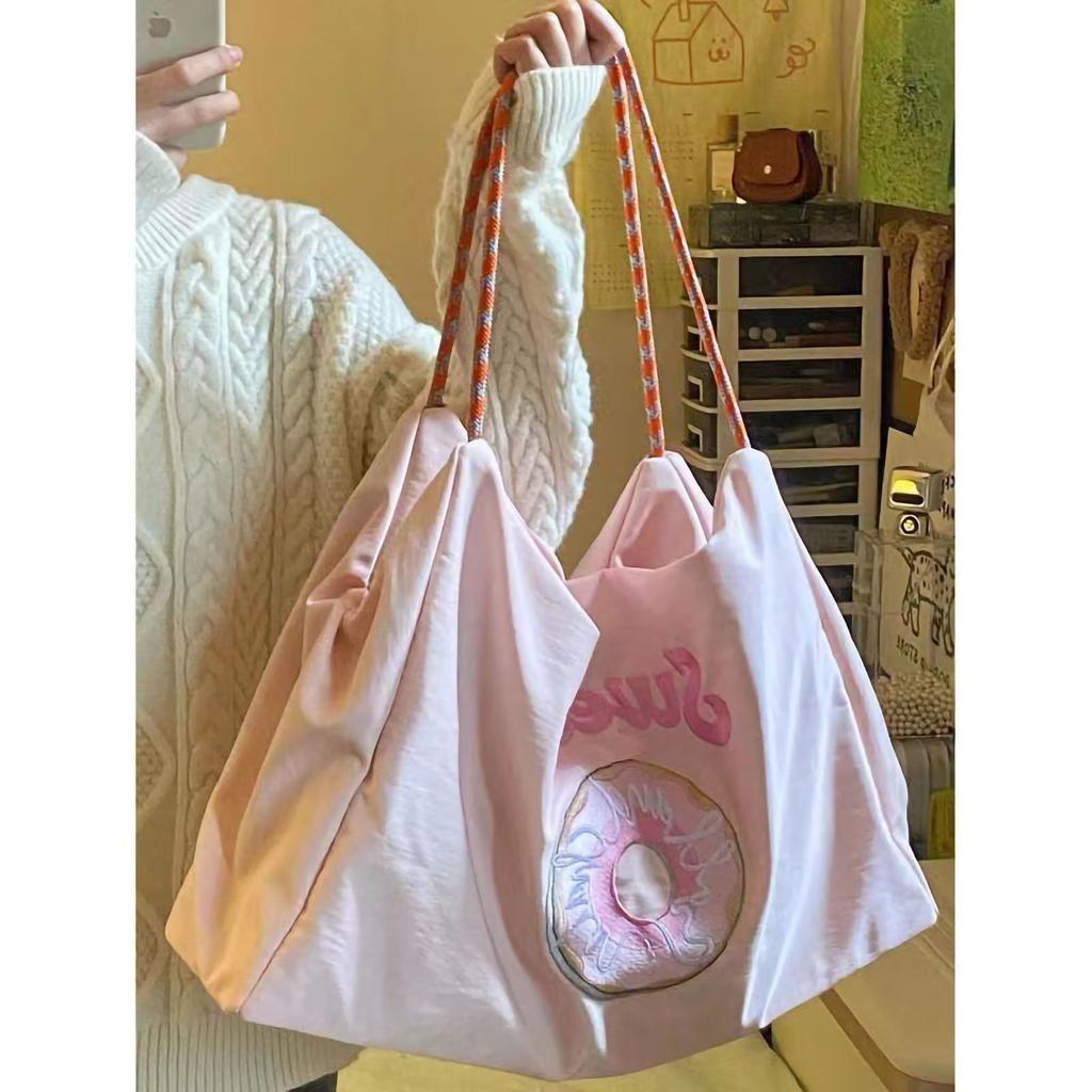 Spring Summer Embroidery Eco Single Shoulder Bag Double Layer Thickening Tote Bag Nylon Braided