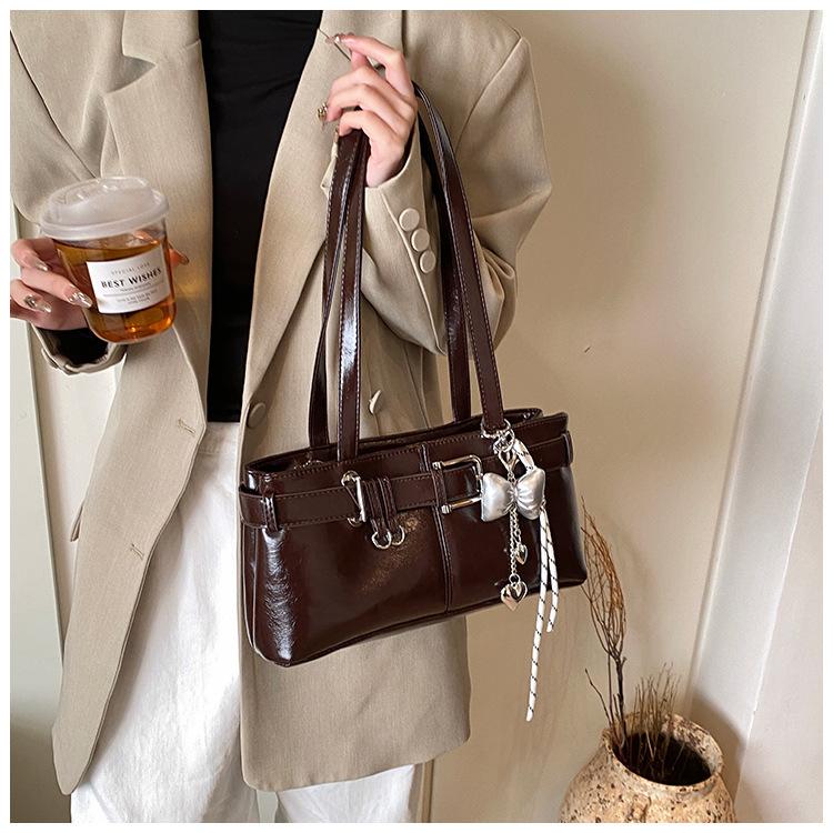 Belt Buckle Design Shoulder Satchels Bag For Women 2025 New In Luxury Designer Handbags Branded Fashion Totes With Pendant