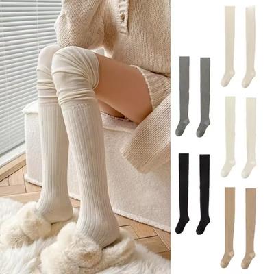 Kniehohe Socken für Damen im Frühling und Herbst Unifarbene Anti-Rutsch Dünne Beinsocken Lange Stiefel Gestapelte Oberschenkelstrümpfe