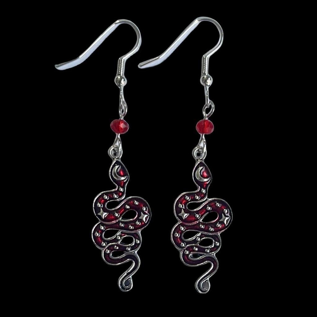 Vintage Gothic Snake Star Moon Earrings, Statement Drop Earrings Jewelry