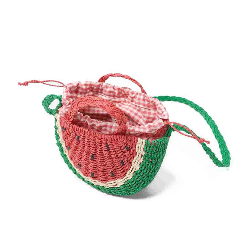 Small Hand-made Braided Bags Beach Summer Straw Bag Fashion Rattan Totes Lady Cute Watermelon Shoulder Bags Women Woven Handbags