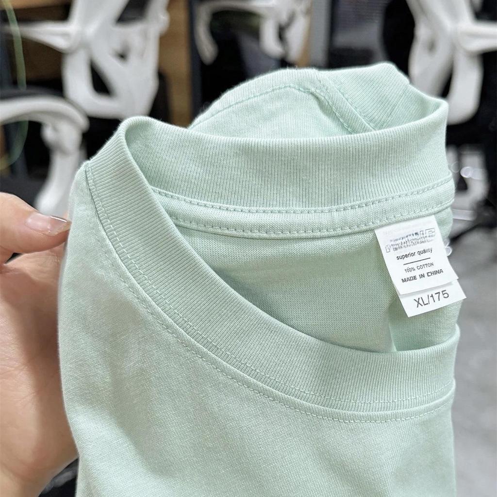 T-shirt blanc pour homme 320g poids lourd couleur unie coupe ample, pur coton, sous-vêtement d'été pour adolescents et couples