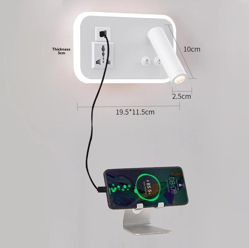 Creative LED Rotating Switch Wall Light USB Charging Port Living Room Corridor Decorative Wall Light Bedroom Study Reading Light