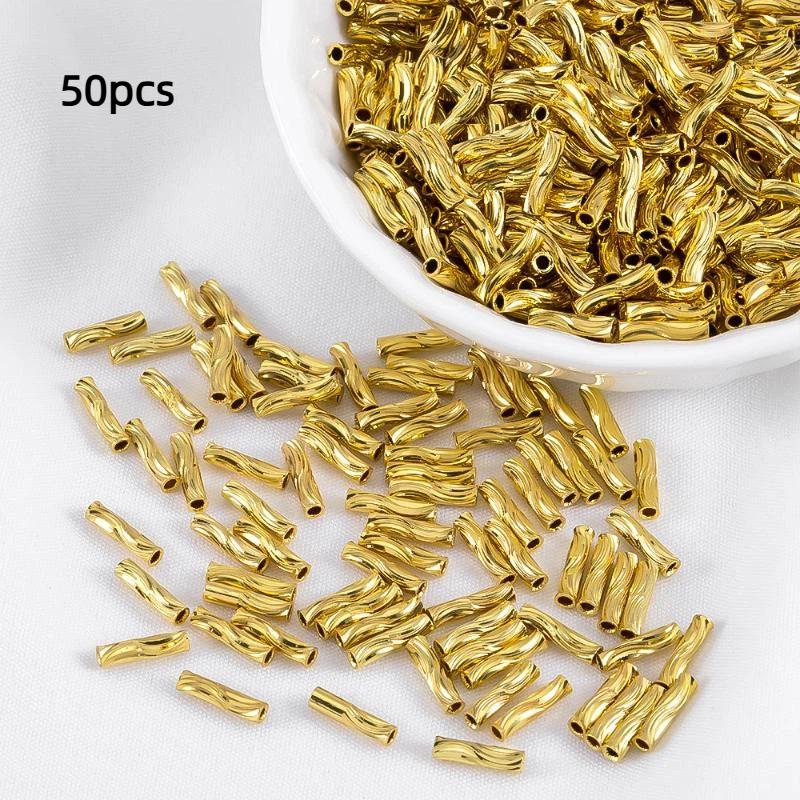 50Pcs Spacer Bead Diy Findings 2X8Mm Tube Beads For Jewelry Making Gold Plated Beads Separators For Bracelets Accessories
