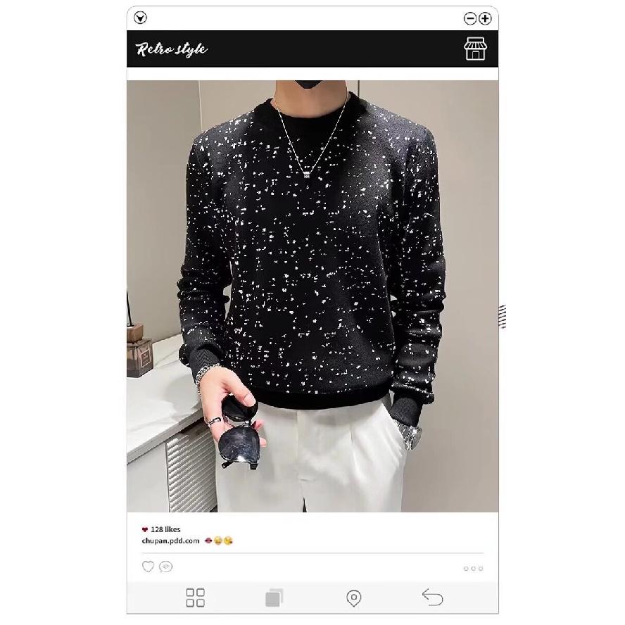 Spring 2024 Men's Sweater Patchwork Assorted Colors Skin-Friendly Fabric Fashion Versatile Top Casual Long-Sleeved Bottoming Shirt