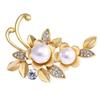 Fashion Pearl Flower Brooches for Women Rhinestone Leaves Metal Pins Clothing Daily Jewelry Accessories