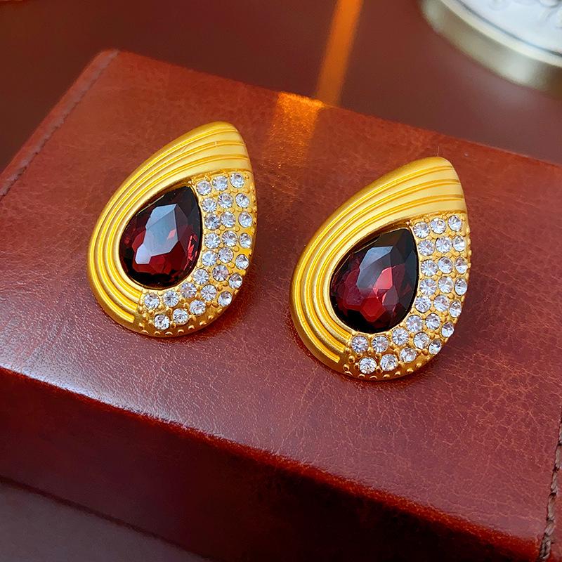 Silver Needle Ankara Geometric Red Drip Earrings – Retro High-End Fashion for Women