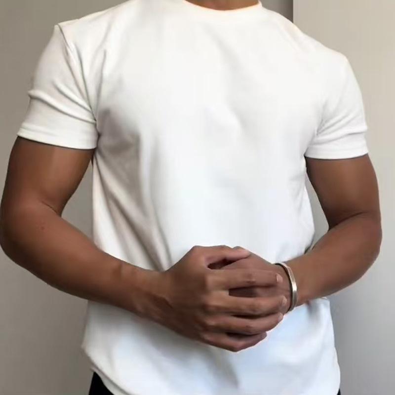 Summer Round Neck Solid Color Casual Fashion T-shirt Male Short Sleeve Bottomed Pullover Top Men Sports Tee