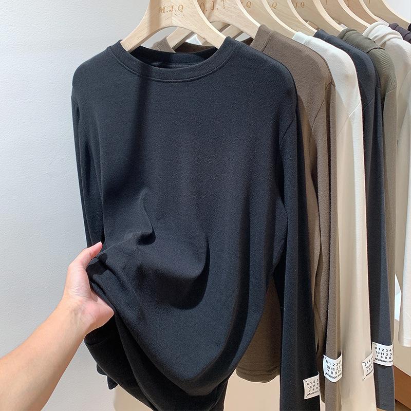 

Европейская футболка с маской для лица, однотонная женская, с длинными рукавами, весна-осень, новый лейбл, кашемировый свободный топ, круглая горловина, внутренняя многослойная рубашка XL
