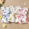 Summer Floral Rompers: Ruffled Lace-Up Jumpsuits for Girls, 0-2 Years, European & American Trendy Style