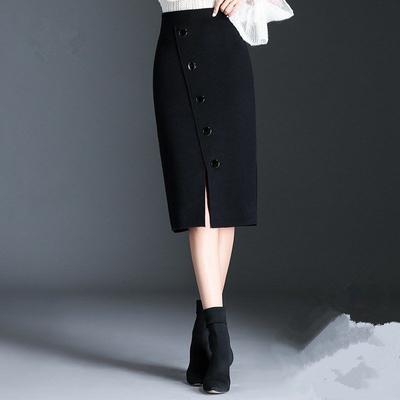 Autumn and Winter Knitted One Step Skirt Medium To Long Women's High Waist Look Thin Wrap Hip Half Body Skirt Fine Knitted Skirt