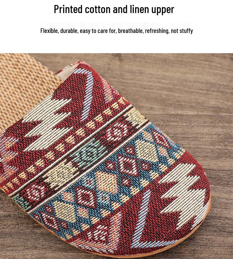 Women's Ethnic Diamond Pattern Cotton-Linen Headscarf Slippers - Large Size, Comfortable Home Footwear