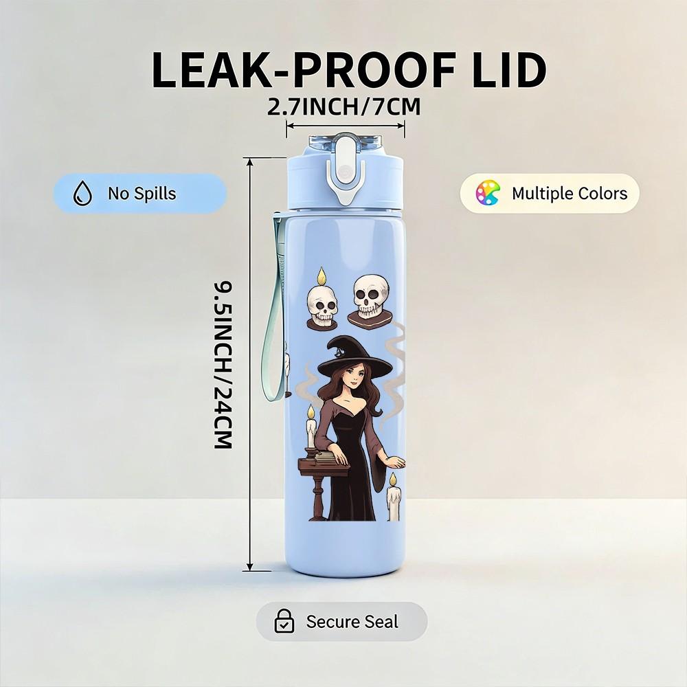 1PC Vintage Witch Group Character Art 750ml Color Plastic Sports Water Bottle Leakproof Flip Straw Lid Suitable for Sports Office Home Use