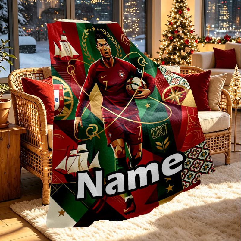 Custom Name Personalized Cristiano Ronaldo Print Blanket, Home Decor, Bedroom, Sofa, Camping, Couch, Gifts for Birthday Christmas