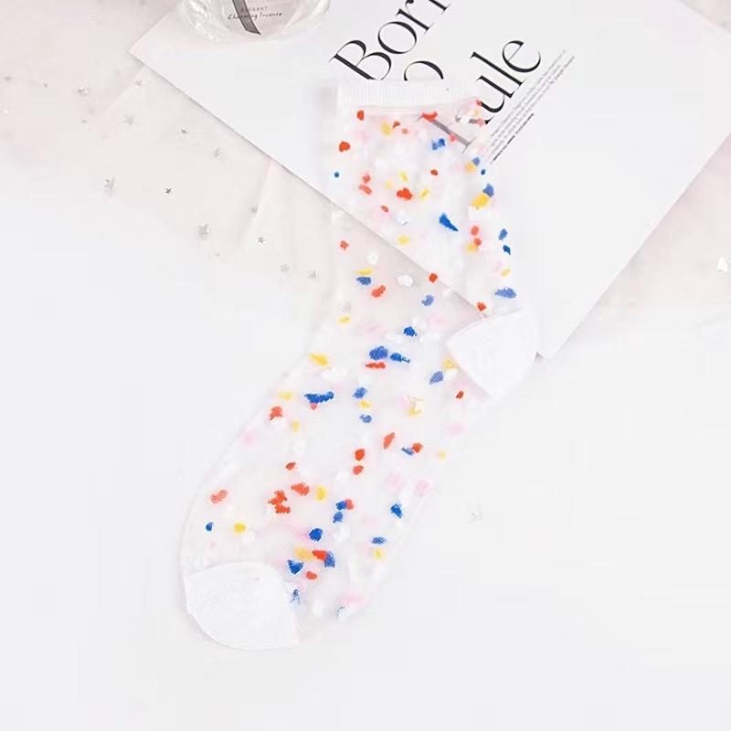 10 Pares Calcetín Mujer Flor Verano Encaje Cristal Seda de Vidrio Calcetines Cortos Finos Transparentes Jacquard Rosas Elásticos Calcetines Ultrafinos