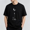 Soft Cotton Unisex Short Sleeve Tshirt Astronaut Moon Fishing Print Crew Neck Simple Urban Unisexs Tee Six Shades