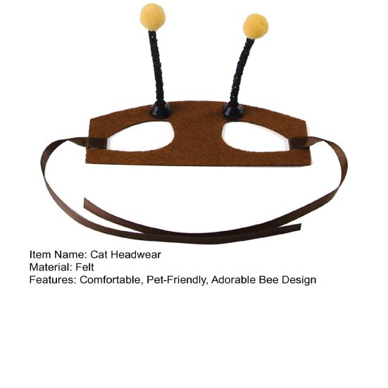 Bee Headwear with Antenna Ears Cat Dog Headpiece with Ear Holes Pet Headwear for Cats Small Dogs Bichon Festive Party Dress-up