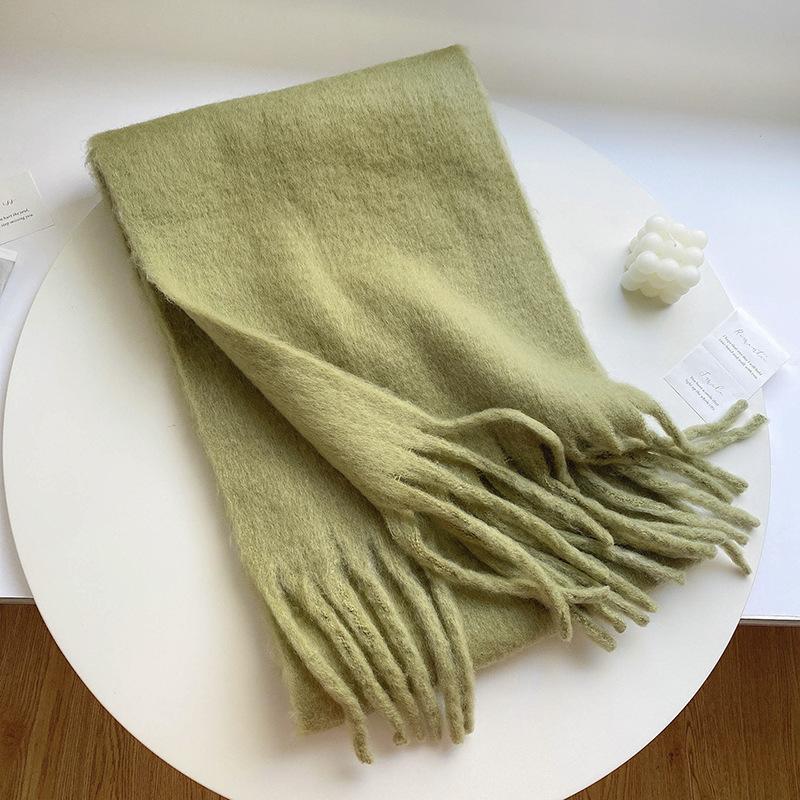 Soft Fluffy Solid Color Winter Scarf Women's Thickened Fleece-Like Cashmere Shawl Korean Style Warm Versatile Neck Warmer