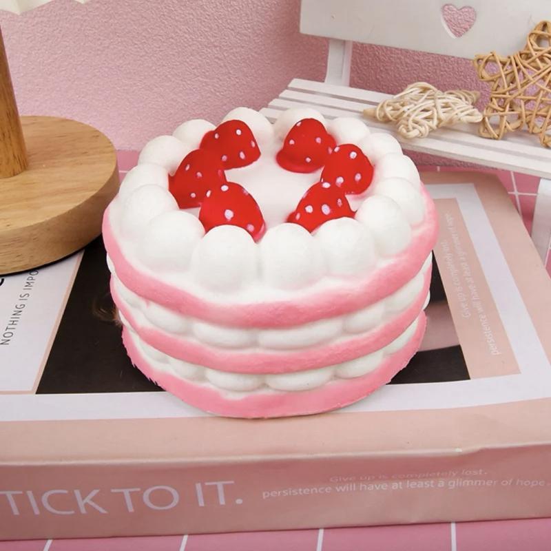 Strawberry Birthday Cake  PU Slow Rising Soft Squeeze Sensory Toy Non-Toxic Anxiety Relief for Teens Office Desk Decor