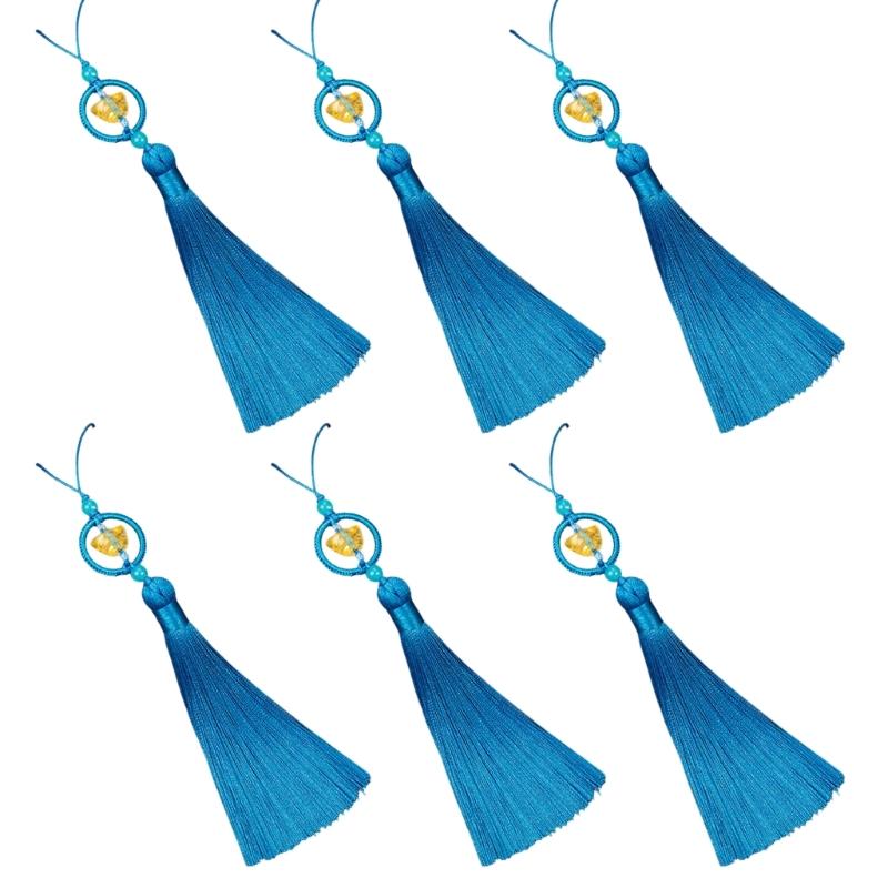 Set of 6Pcs 10cm Lucky Tassels Keychain Holder Wealth Symbol Polyester Fringe for Bag Decoration Jewelry Making