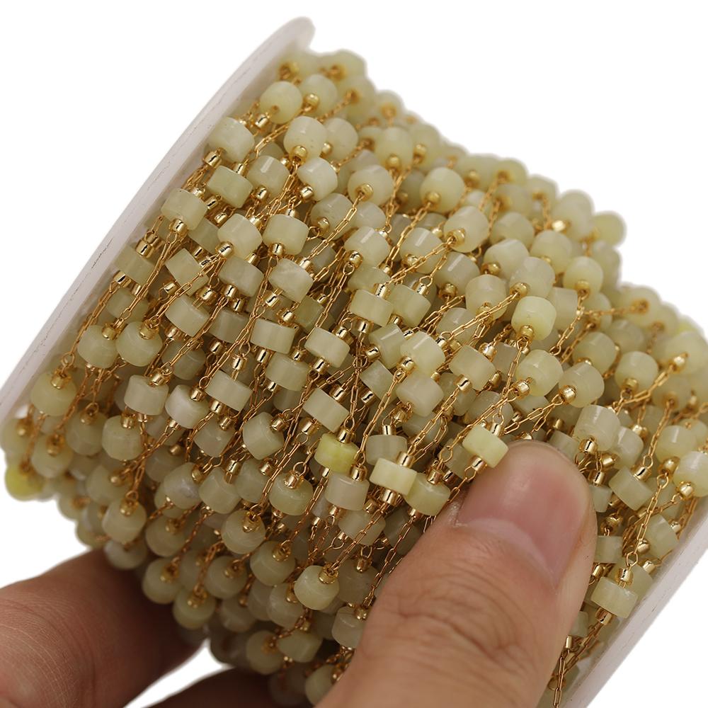 1 Meter Cylinder Natural Stone with Stainless Steel Chains for DIY Jewelry Making Necklace Findings Bracelet Components Supplies