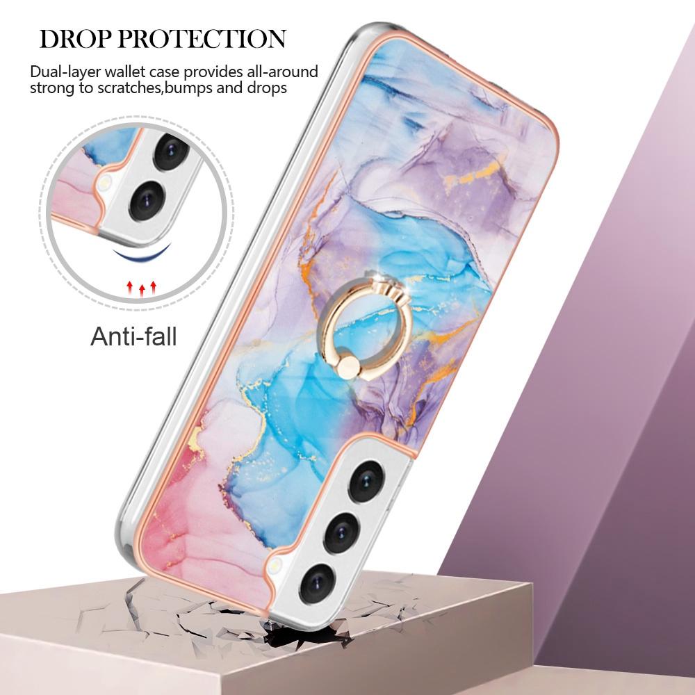 

For Samsung Galaxy S22 5G Case with Ring Kickstand IMD Marble Pattern TPU Back Cover B