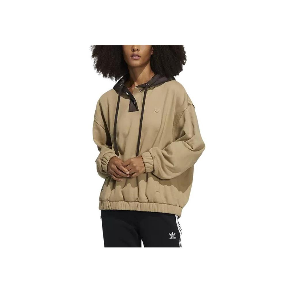 Adidas Originals Trefoil Colorblock Drawstring Hoodie Women Tops Light-Brown HC0314