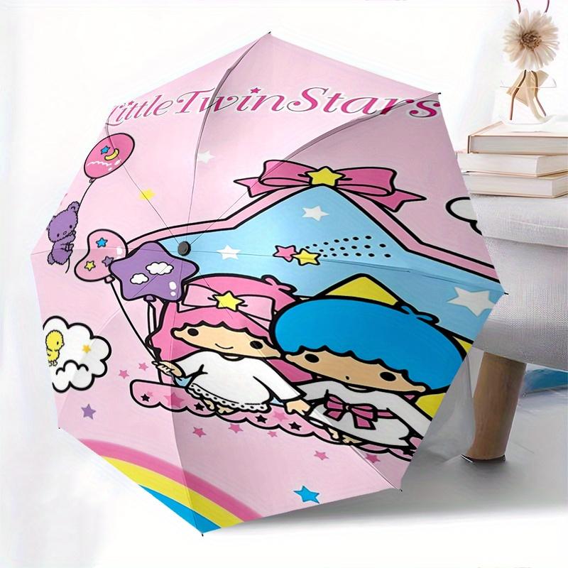 Little Twin Stars,Sanrio Automatic Folding Umbrella Simple 8 Rib Design, Bright Cartoon Pattern, Durable Iron Frame, Suitable For Travel, Ou