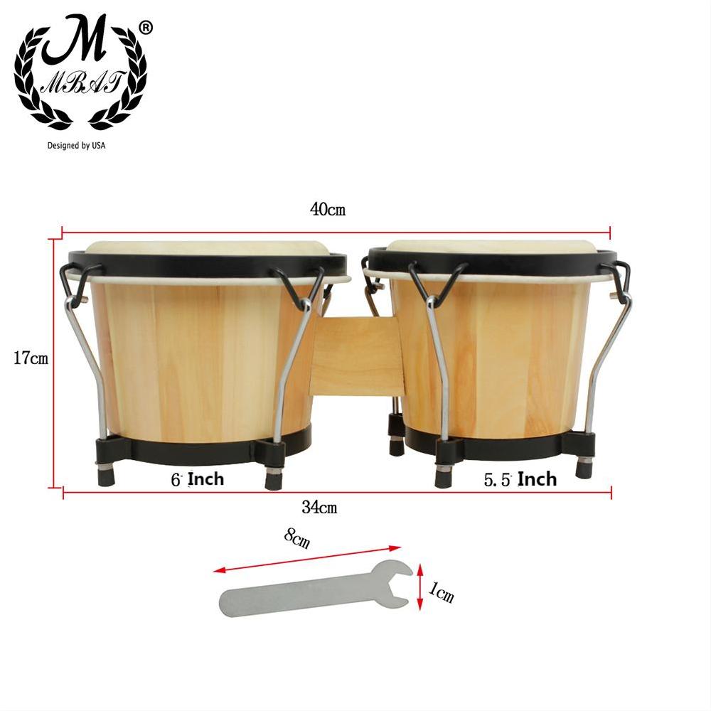 M MBAT Wooden Bongo Drum High Quality Percussion Instrument 6 Inch African Tambourine With Wrench Music Accessories Rhythm Gift