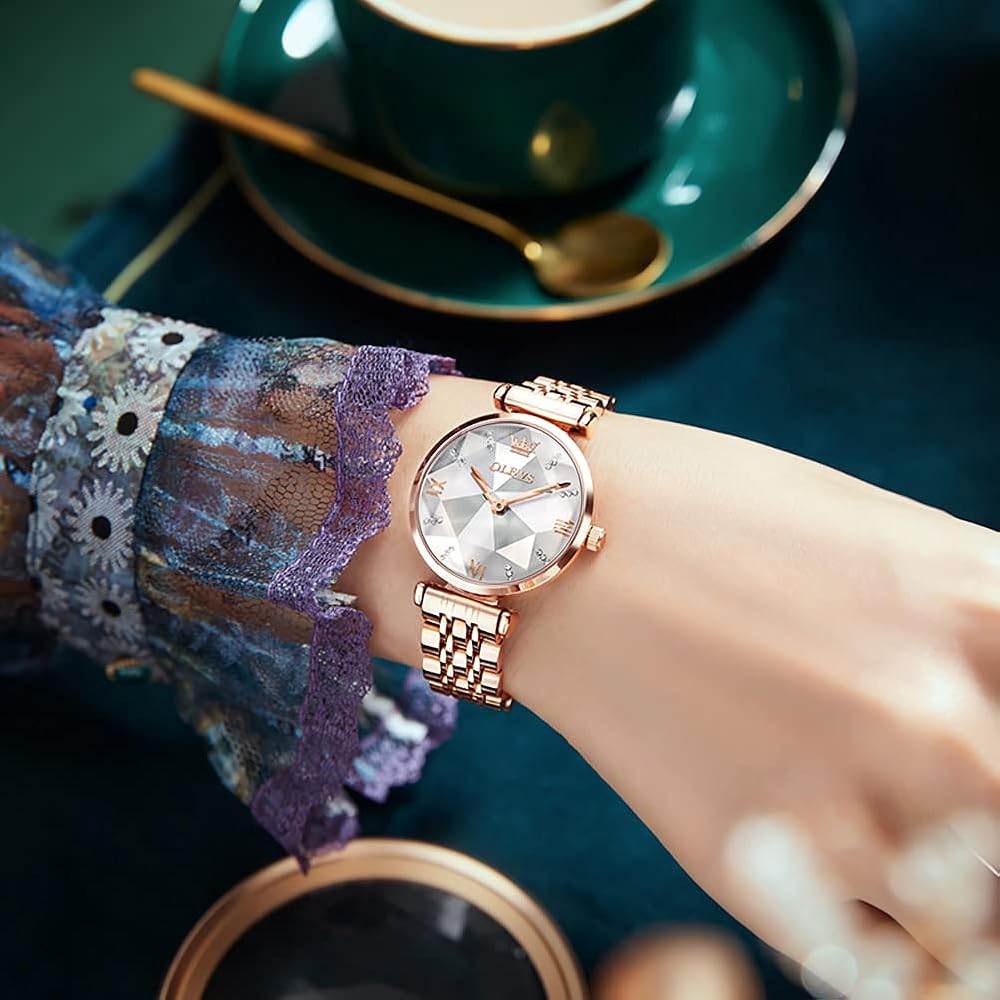 OLEVS Women's Quartz Watch Rose Gold Slim Stainless Steel Bracelet 30M Waterproof