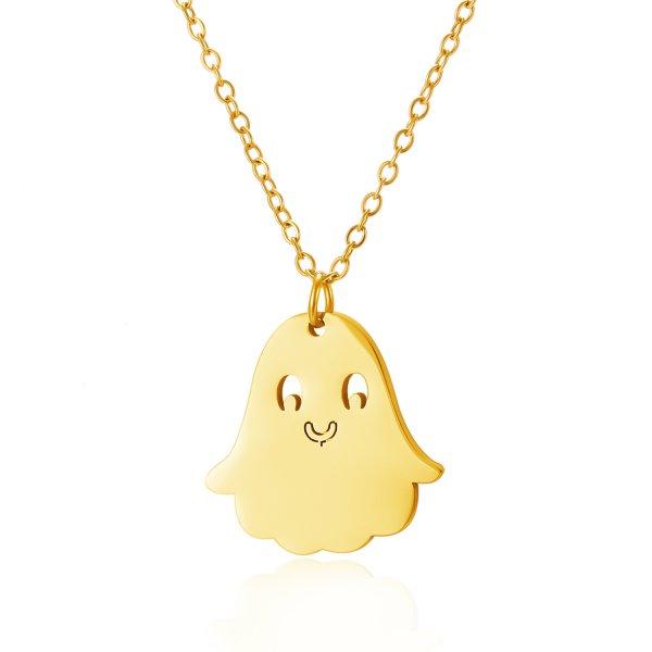 316L Stainless Steel Halloween Ghost Pendant Pumpkin Necklace for Women Men Gold Color Cat Necklace Friendship Jewelry Gift