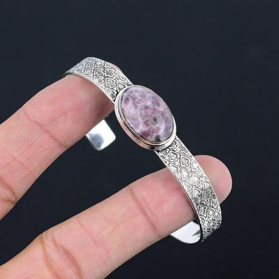 Friendship Day Sale Sterling Silver Oval Lepidolite Stone Mother Birthday Bangle