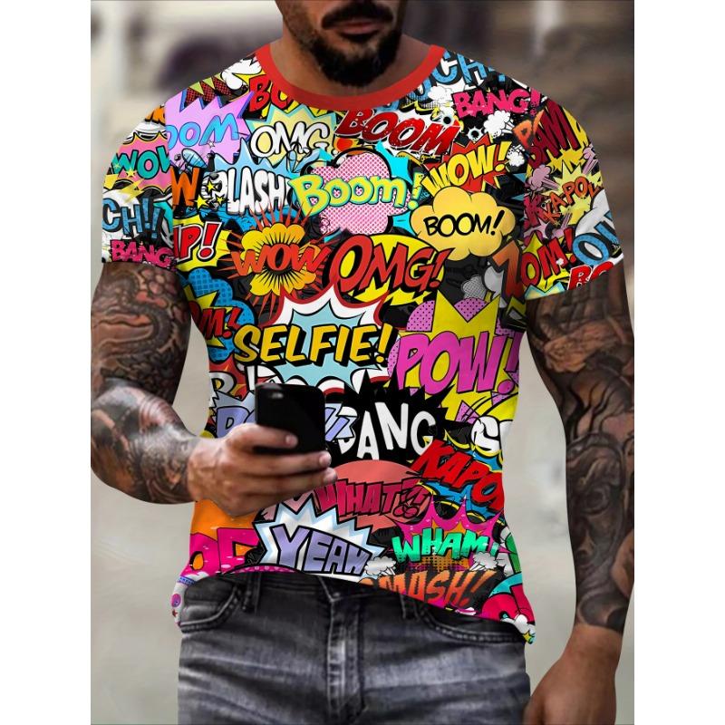 New 3D T-shirt for Men's Hip Hop Short Sleeve Top, Fire Ball Harajuku Men's T-shirt