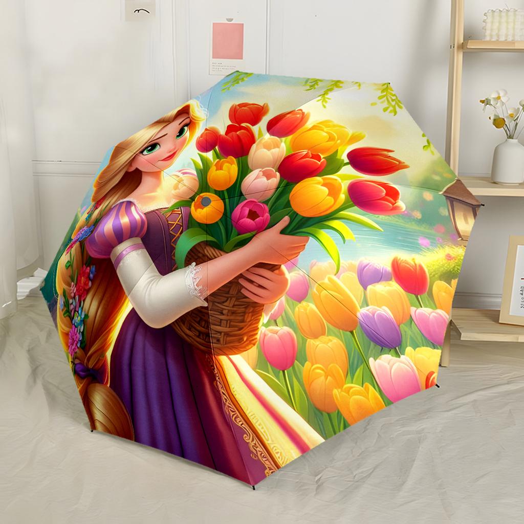 Rapunzel Compact Travel Automatic Umbrella with 8-Rib Lightweight Durable Everyday Carry Umbrella Vibrant Pattern Umbrella