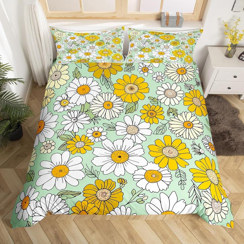 Exotic Floral Duvet Cover Abstract Geometric Bedding Set Microfiber Flowers Leaves Comforter Cover King For Girls Adult Bedroom