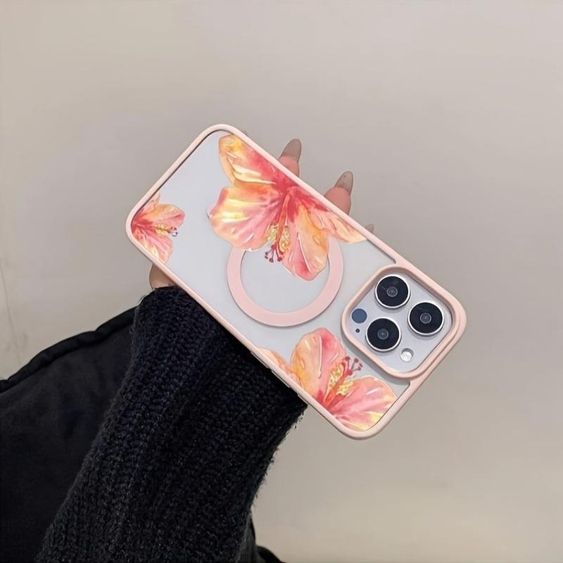 Watercolor Hibiscus Flower Design Magnetic Phone Case For iPhone 17 16 15 14 13 12 11 Pro Max Plus Air 16E Shockproof Back Cover
