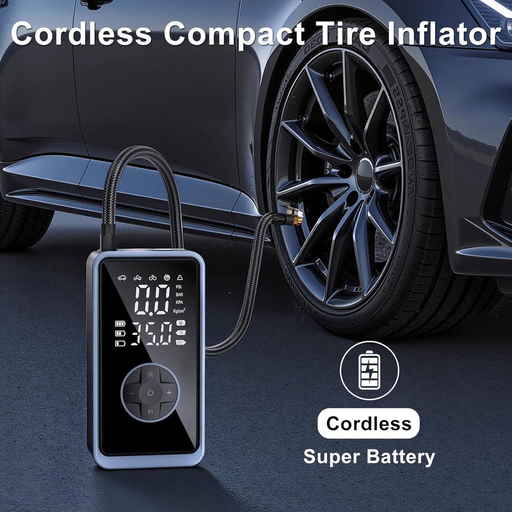 Tire Inflator Portable Air Compressor - 150PSI Cordless Air Pump for Car Tires, Portable Tire Inflator for Car, Air Compressor with Pressure