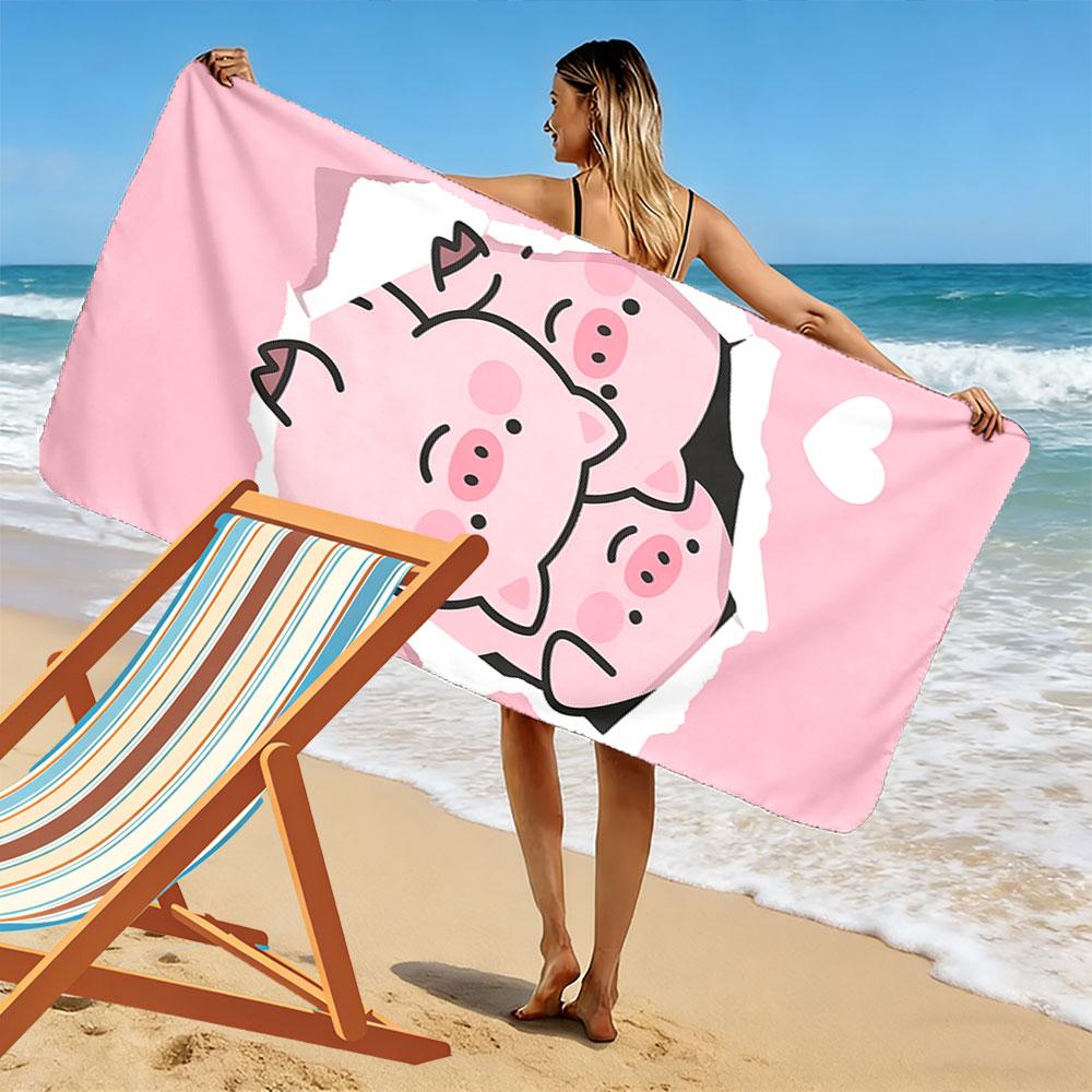 Cute Cartoon Pigs Pink Towel A must-have beach towel for beach travel