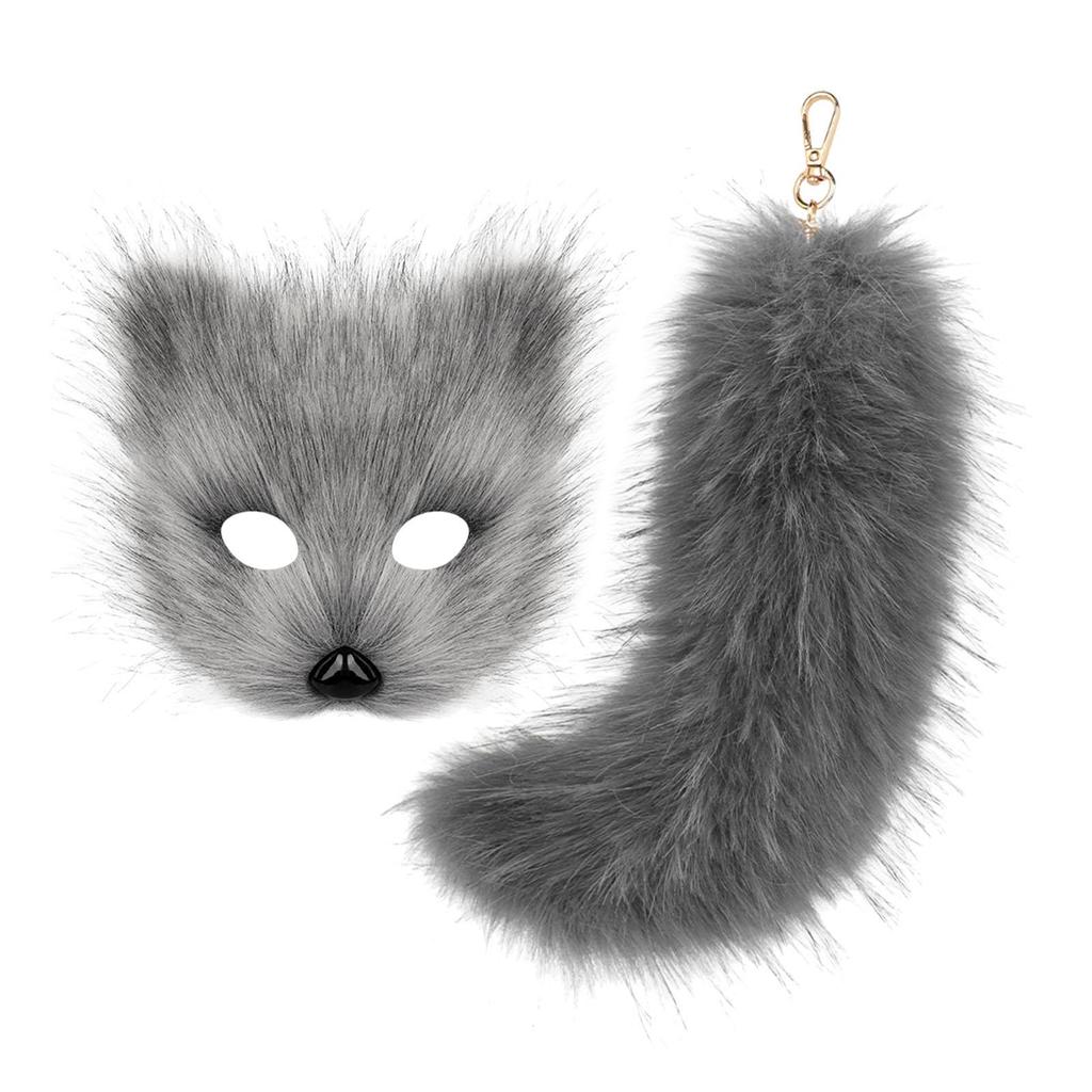 Therian Mask and Tail Plush Tail Keychain Halloween Costume Accessories for