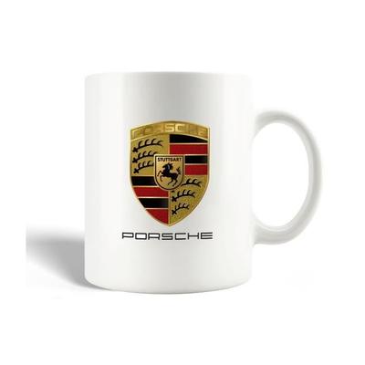 Porsche Auto Keramiktasse Logo Schwarz Gelb und Rot