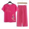 Conjunto de Ropa de Casa de Verano para Mujeres de Mediana Edad y Mayores, Top Transpirable de Manga Corta + Pantalones, Conjunto de Dos Piezas para Uso al Aire Libre y Ocio