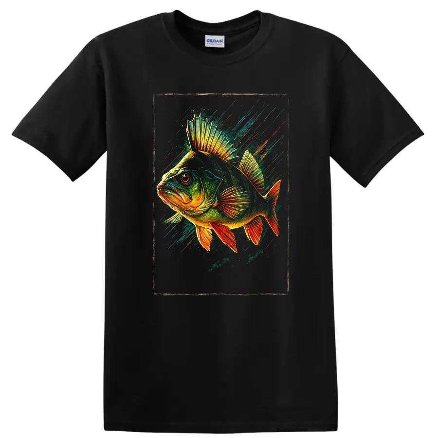 Fish Art T Shirt Colorful Bass Graphic Tee for Fishing Enthusiasts
