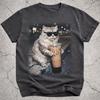 Funny Persian Cat Drinking Iced Coffee Shirt, Cat Meme Tee, Vintage Photo T-Shirt, Coffee Lover Gift, Cat Owner Shirt
