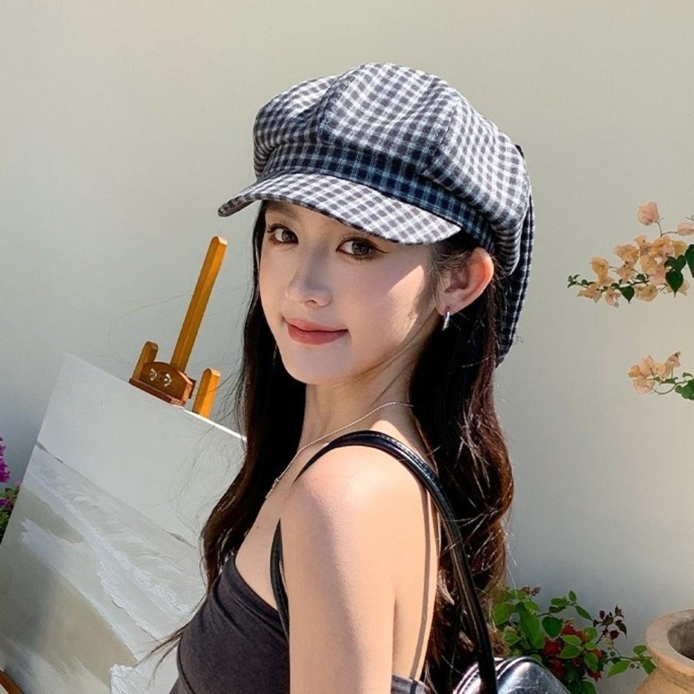 Versatile Plaid Beret Korean Style Women Artist Hat Casual Spring Painter Cap  Ladies
