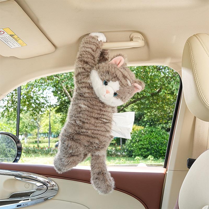 Cute Cat Plush Cartoon Hanging Tissue Box For Car And Home Use