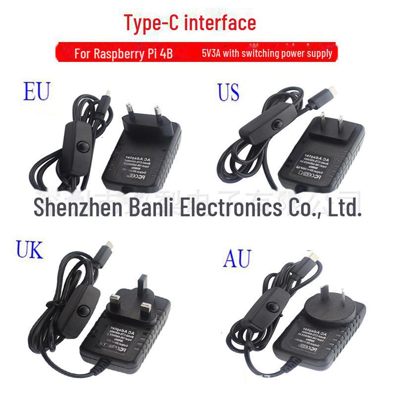 

Raspberry Pi 4B with Type-C Switch Power Cord and 5V 3A Adapter US plug adapter