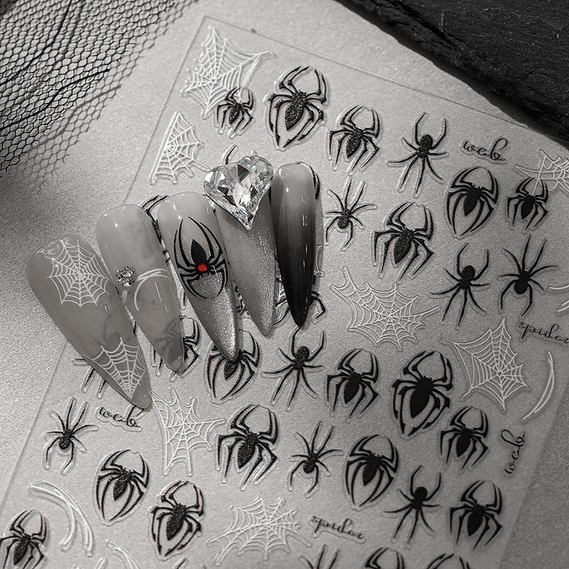 1 Sheet 3D Spider Self Adhesive Nail Art Stickers Spider Web Nail Art Decals For Manicure Decorations
