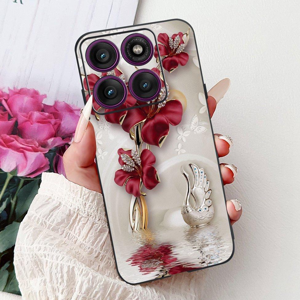 For Motorola Edge 60Pro XT2507-1 Back Cover For Motorola Edge 60 Pro Case Cute Cartoon Luxury Flower Painted Black Silicone 6.7"