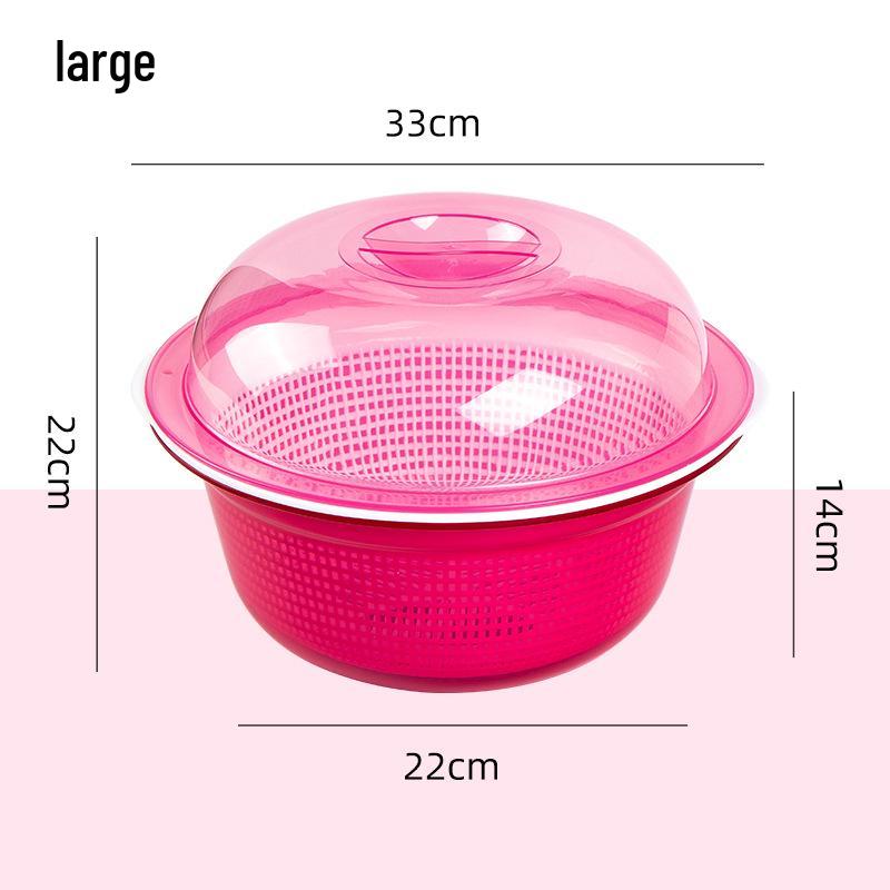 Large Kitchen Double-Layer Drain Basket with Lid for Fruit & Vegetable Washing and Storage