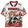 Demon Slayer Kyojuro Rengoku Hashira della Fiamma Maglia Oversize Scollo a V Unisex Streetwear Abbigliamento Casual Quotidiano T-shirt per Fan di Anime